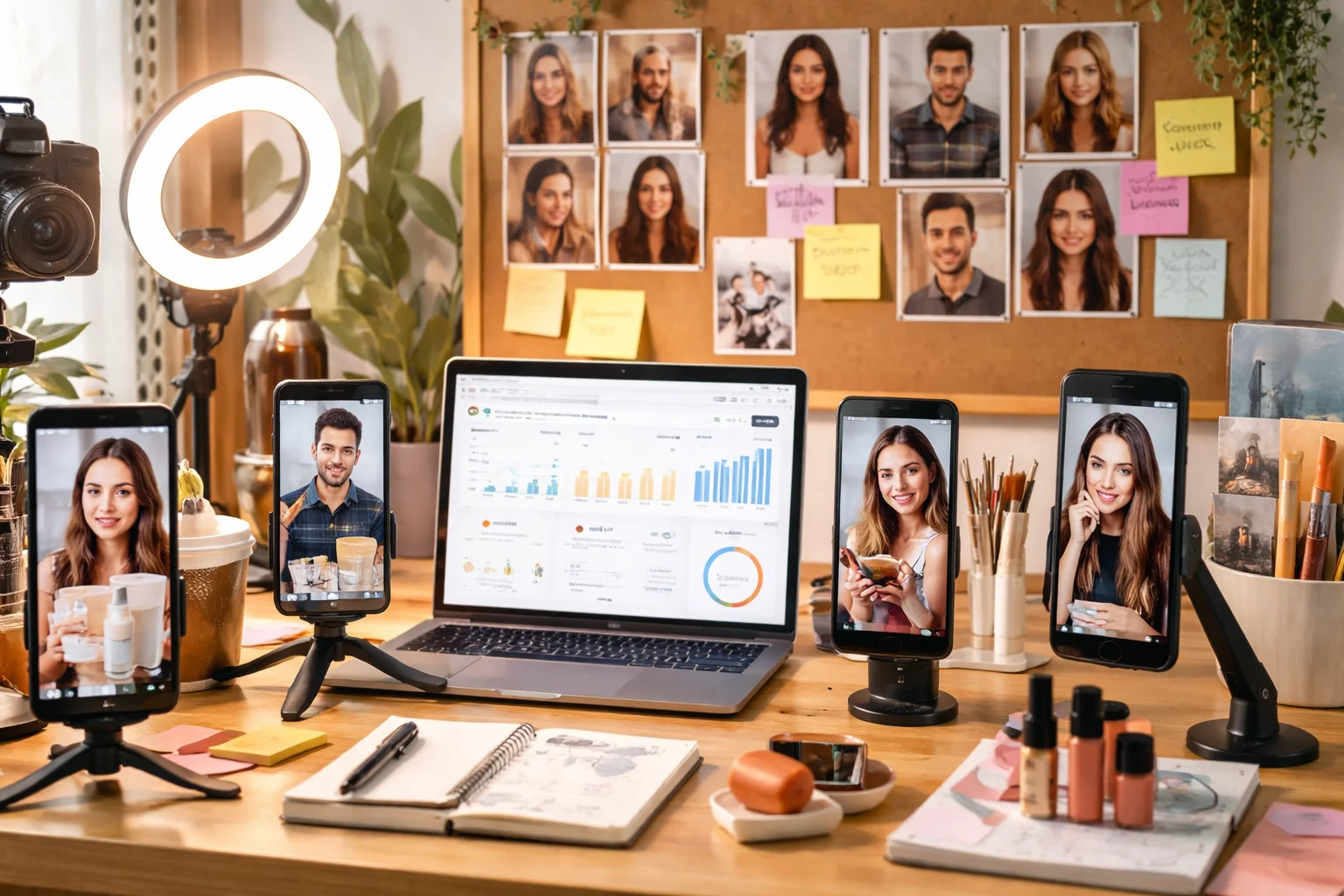 AI influencer generator interface with virtual presenter creation and brand campaign management