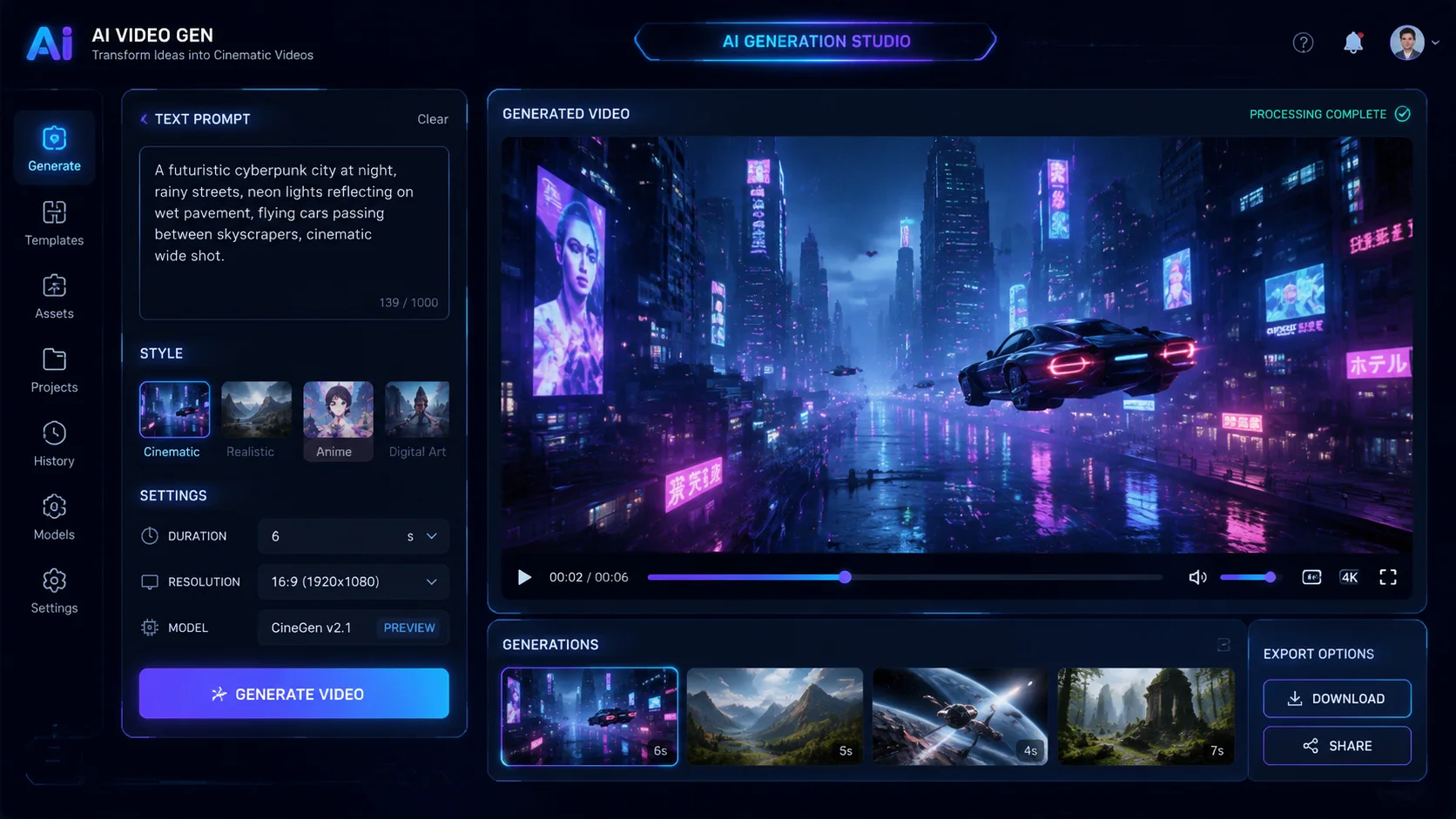 Sora AI video generator interface showing text-to-video generation for advertising use cases