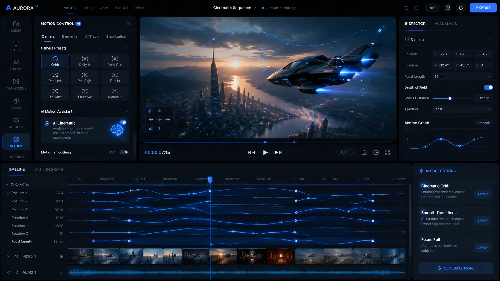 Kling AI motion control interface showing camera path timeline and subject tracking controls