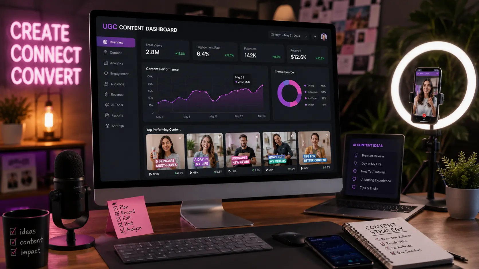 UGC video content creation workspace showing authentic social media style content