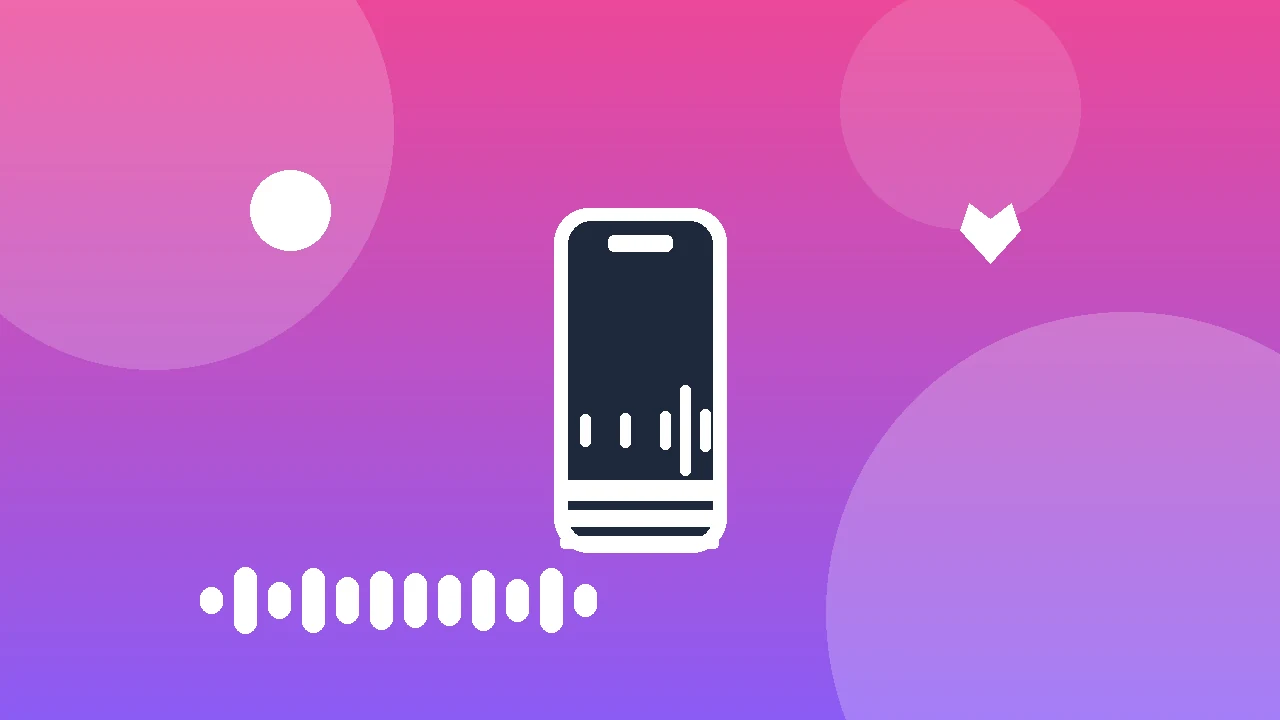 A smartphone screen displaying a vertical video with dynamic, synchronized captions. A stylized waveform graphic overlays the bottom, indicating an AI voiceover. In the background, subtle digital elements suggest AI processing and global reach.