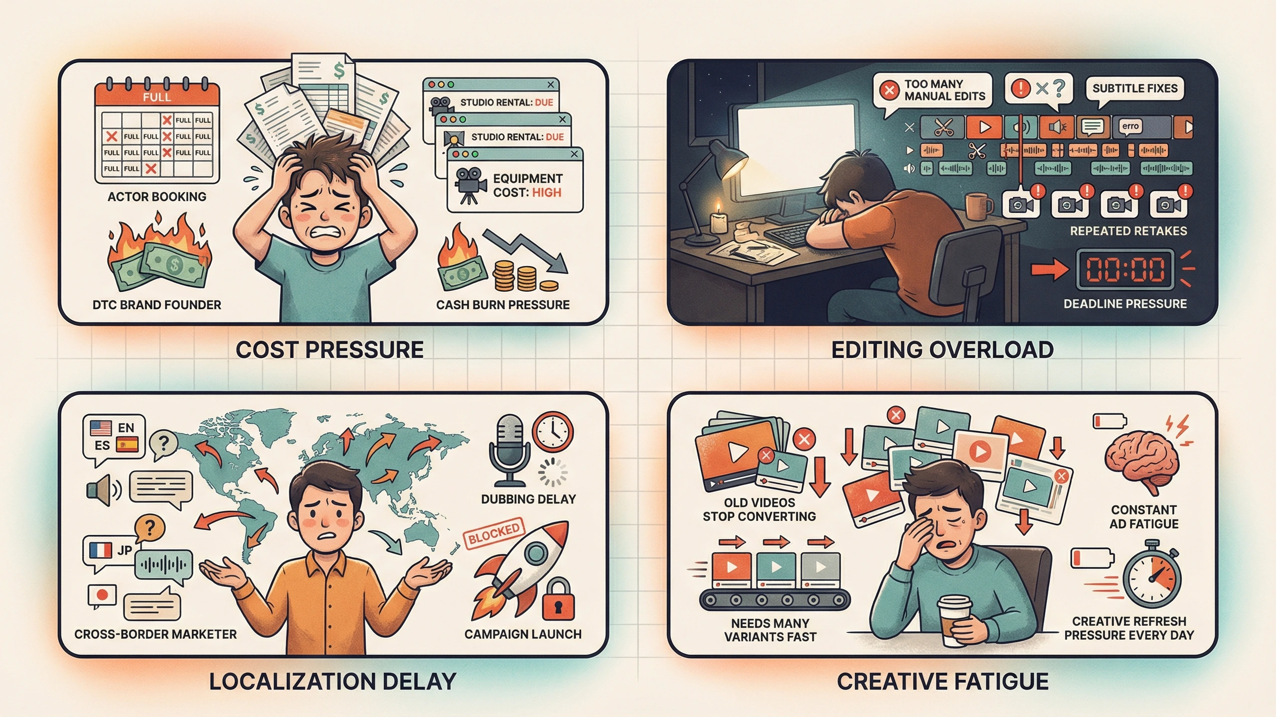 AI UGC production workflow showing the problem stage before creative output improves